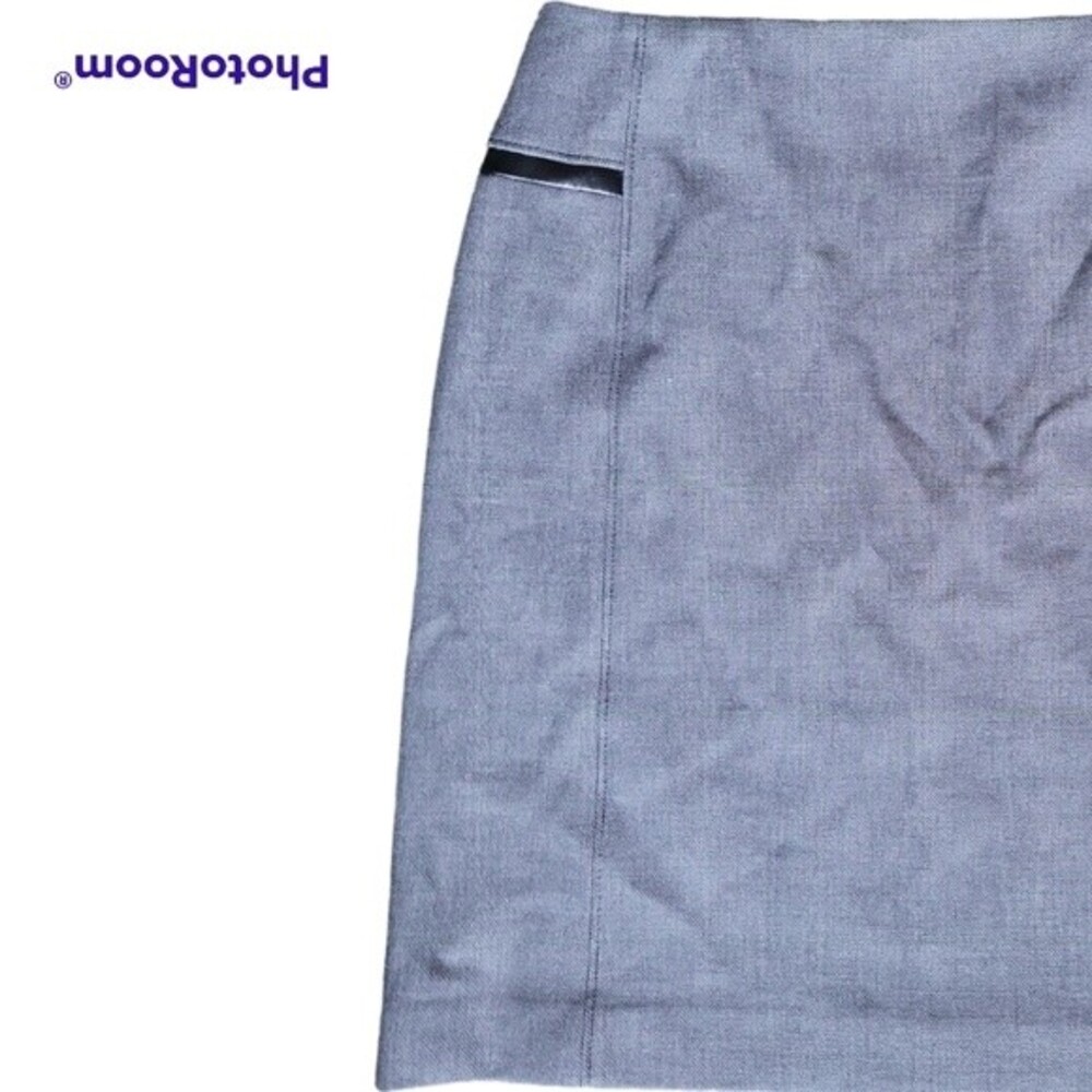 WH|BM Grey Suit Skirt W Faux Leather Detail - 8